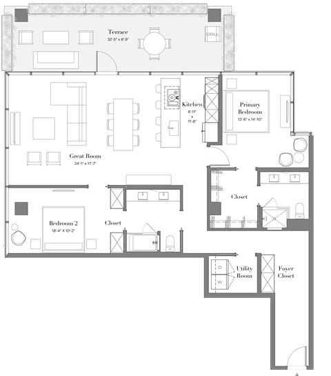 Floor plan for 2 beds, 2 baths, 1504 sqft